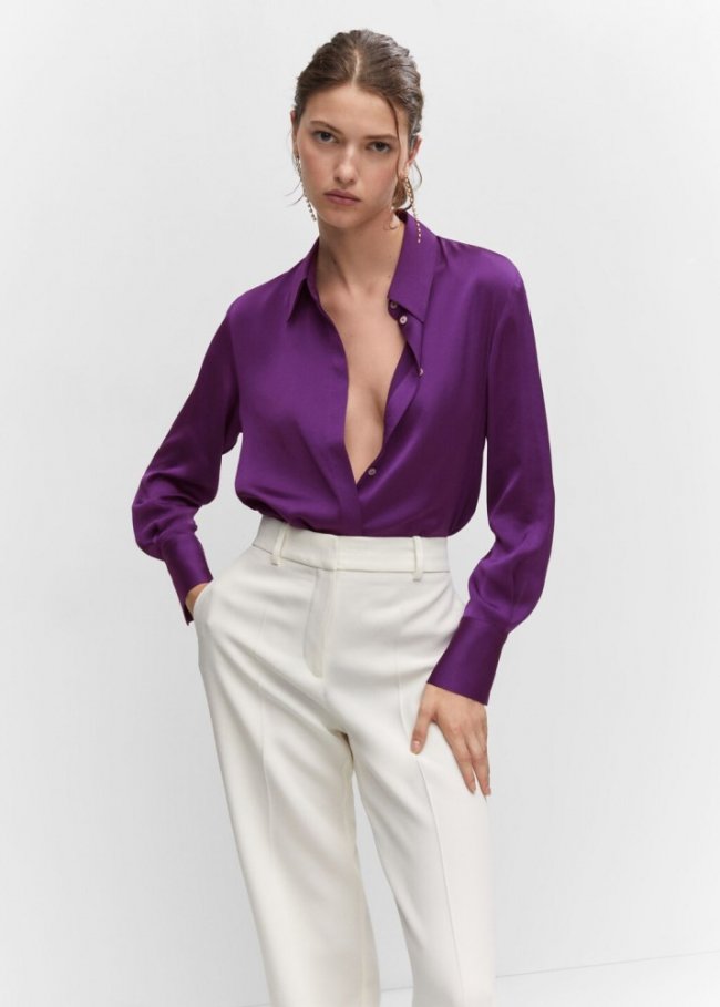 Mango Camisa fluida satinada - Morado