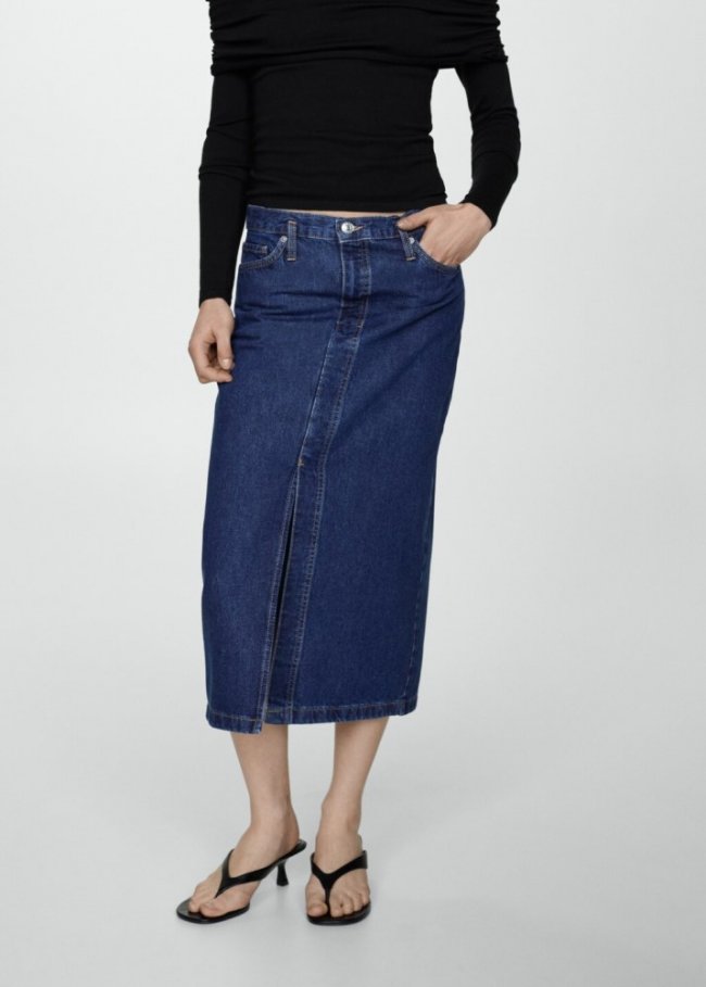 Mango Falda midi vaquera - Azul oscuro
