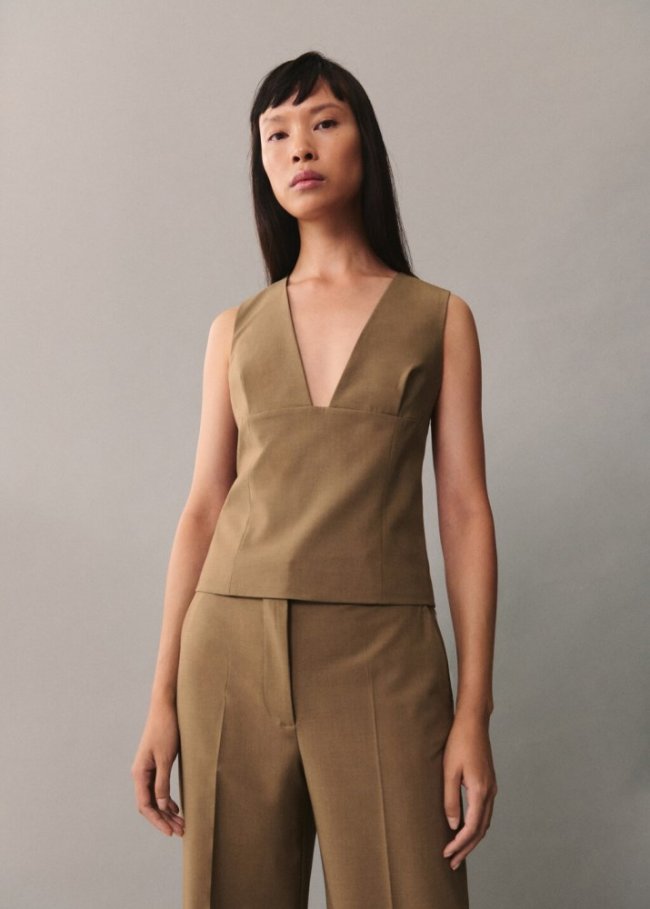 Mango Top tirantes anchos - Marrón medio
