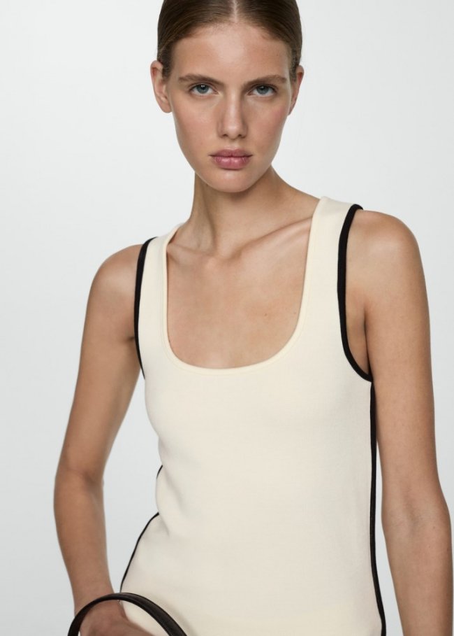 Mango Top punto detalles contraste - Crudo