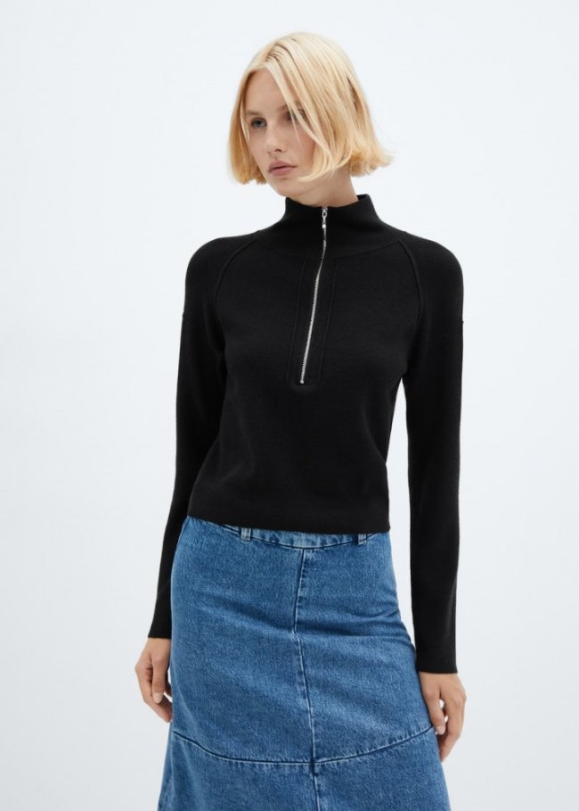 Mango Jersey cuello cremallera - Negro