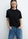 Mango Camiseta bolsillo crochet - Negro