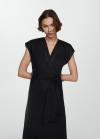 Mango Vestido lazo 100% lino - Negro
