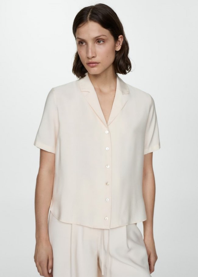 Mango Camisa satinada manga corta - Crudo