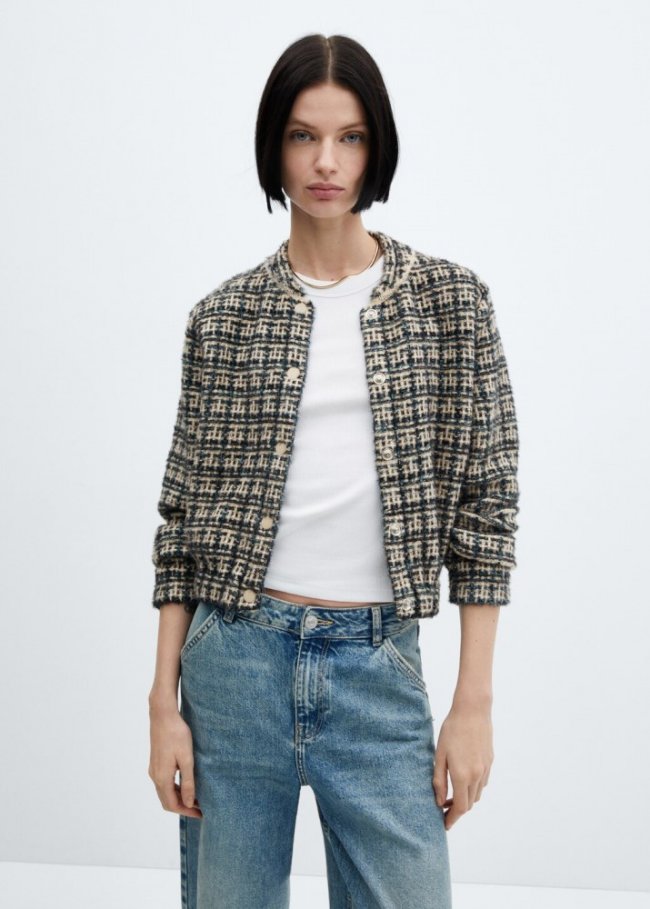 Mango Chaqueta bomber tweed - Azul marino oscuro