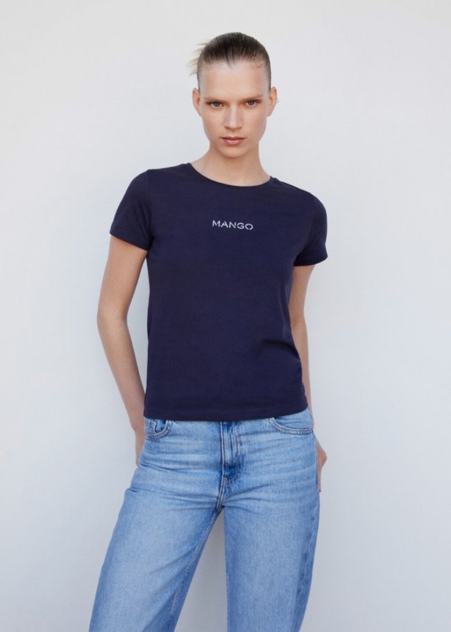Mango Camiseta logo metalizado - Azul marino