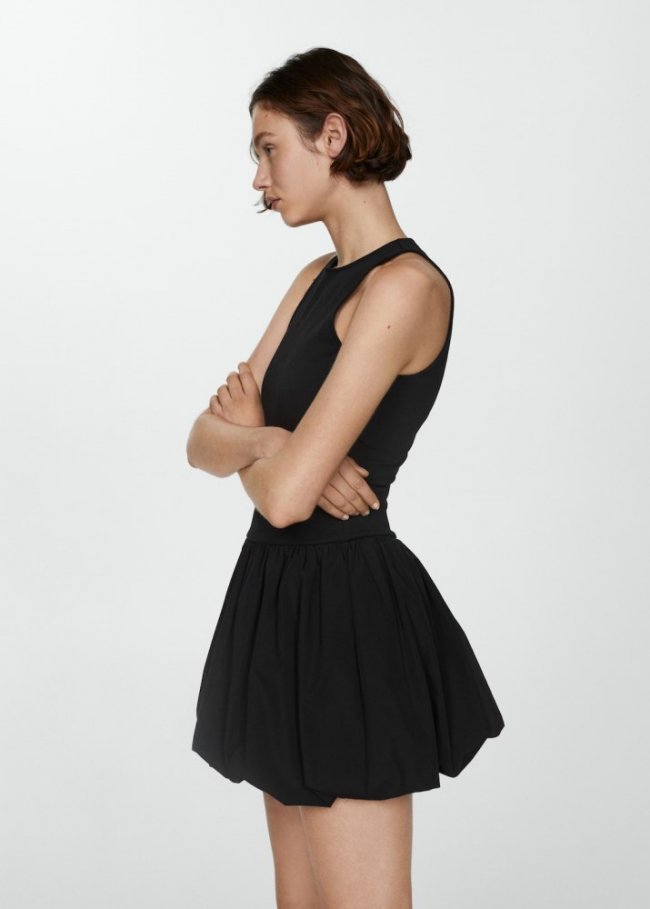 Mango Vestido corto bajo abullonado - Negro