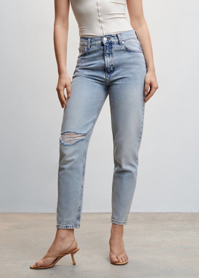 Mango Jeans mom tiro alto - Azul claro vintage