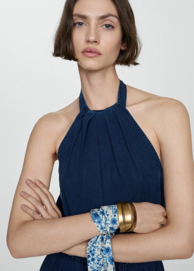 Mango Mono lyocell halter - Azul oscuro