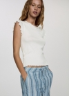 Mango Camiseta modal terminaciones festoneadas - Blanco