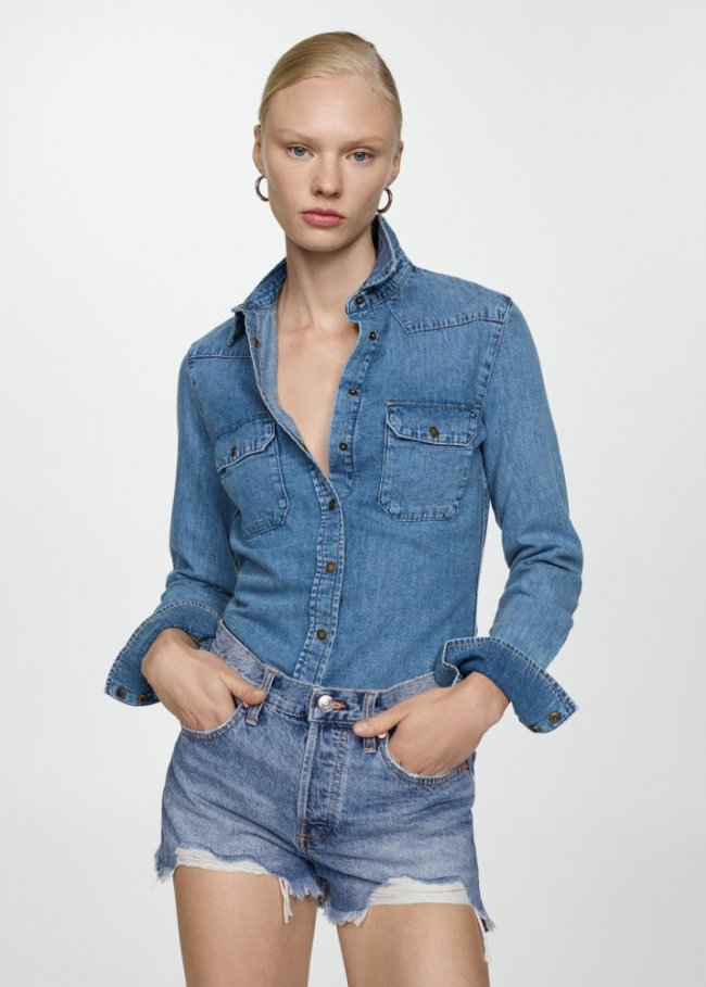 Mango Shorts vaqueros rotos - Azul medio