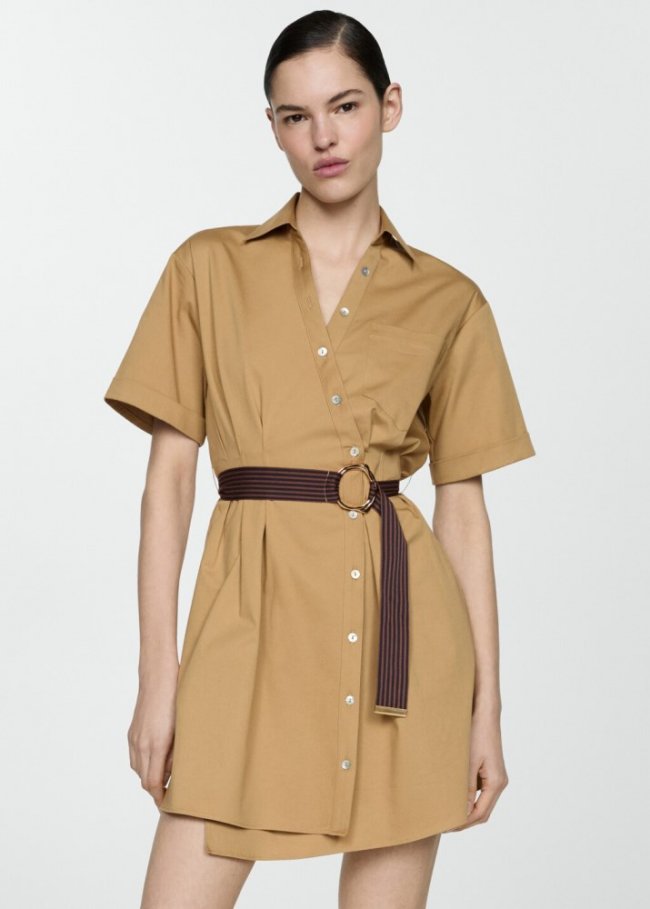 Mango Vestido camisero cinturón - Marrón medio