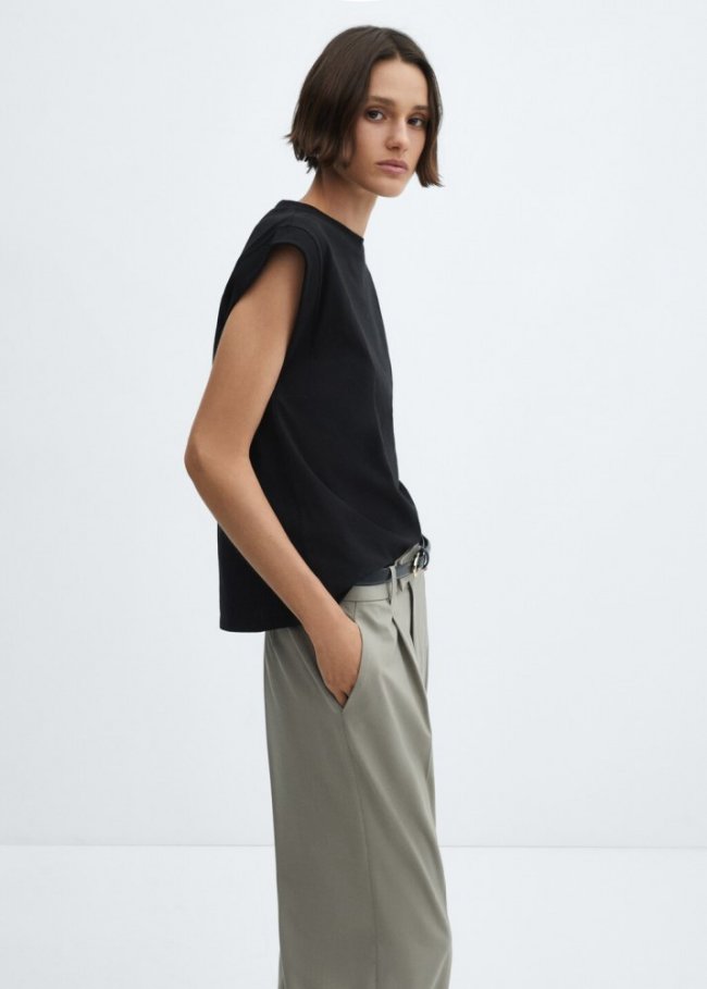 Mango Camiseta algodón cuello redondo - Negro