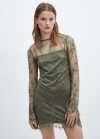 Mango Vestido encaje bordado - Gris claro/pastel