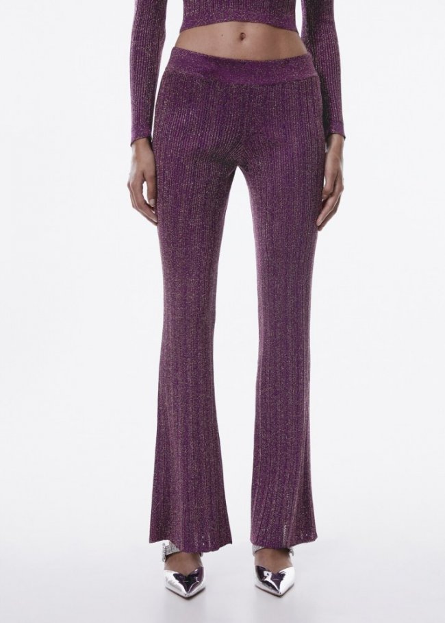 Mango Pantalón acampanado punto lúrex - Morado