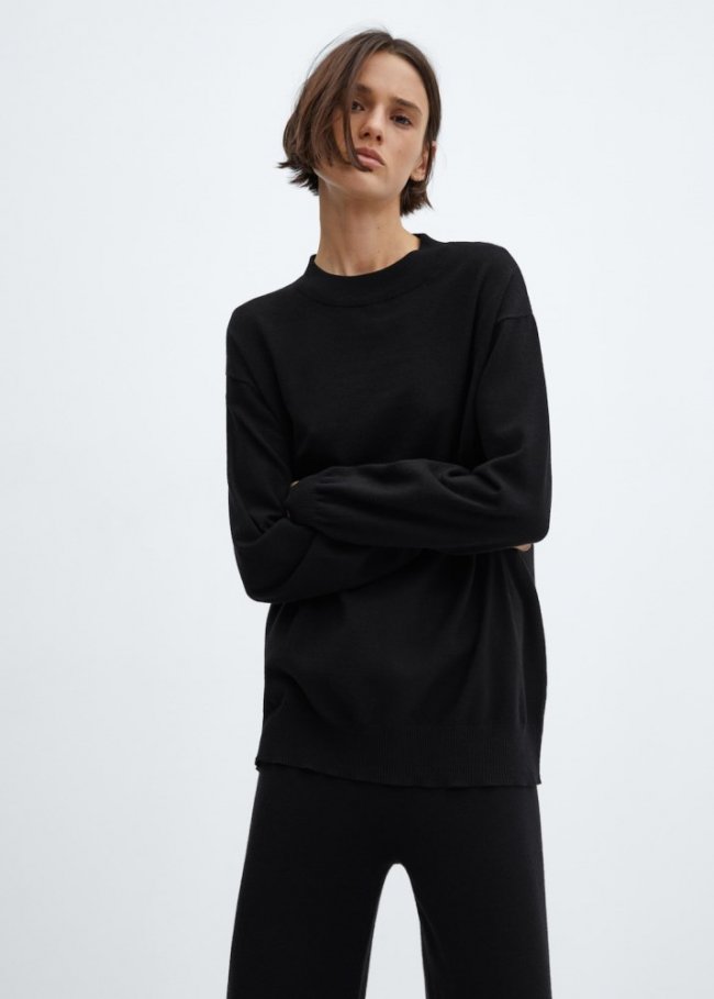 Mango Jersey punto cuello redondo - Negro