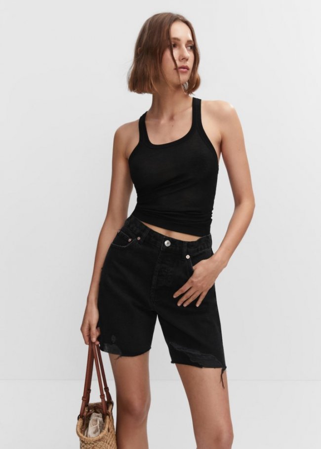 Mango Bermudas vaqueras rotos decorativos - Denim negro