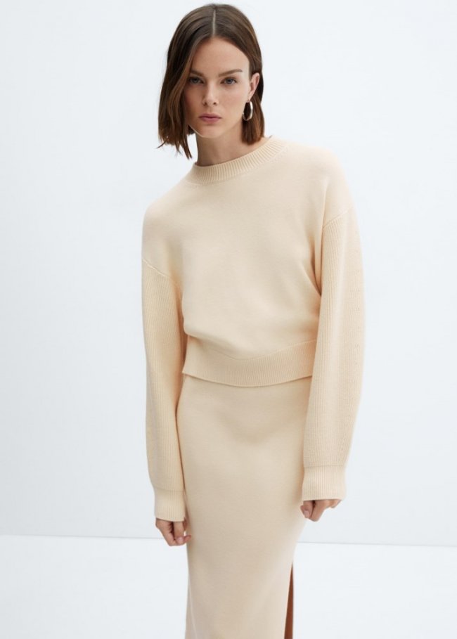 Mango Jersey punto cuello redondo - Crudo