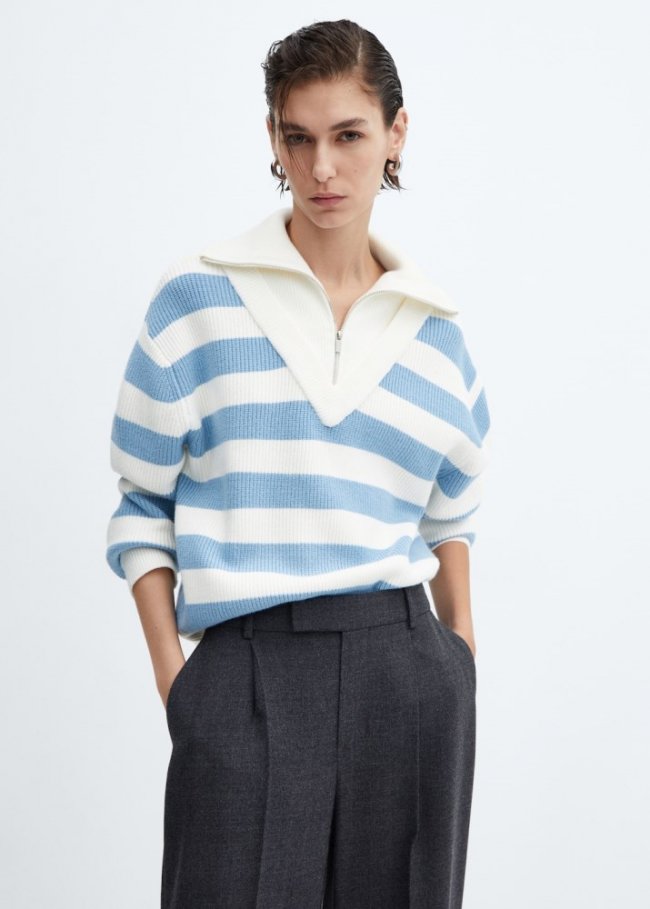 Mango Jersey cuello cremallera - Azul celeste