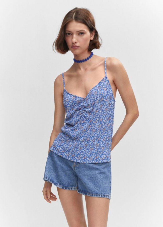 Mango Top fruncido estampado - Azul