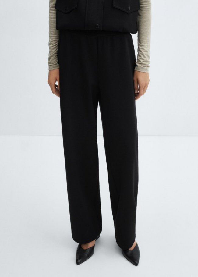 Mango Pantalón recto cintura elástica - Negro