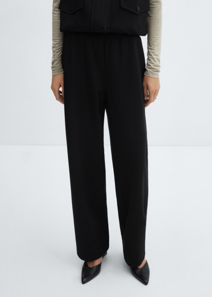 Mango Pantalón recto cintura elástica - Negro