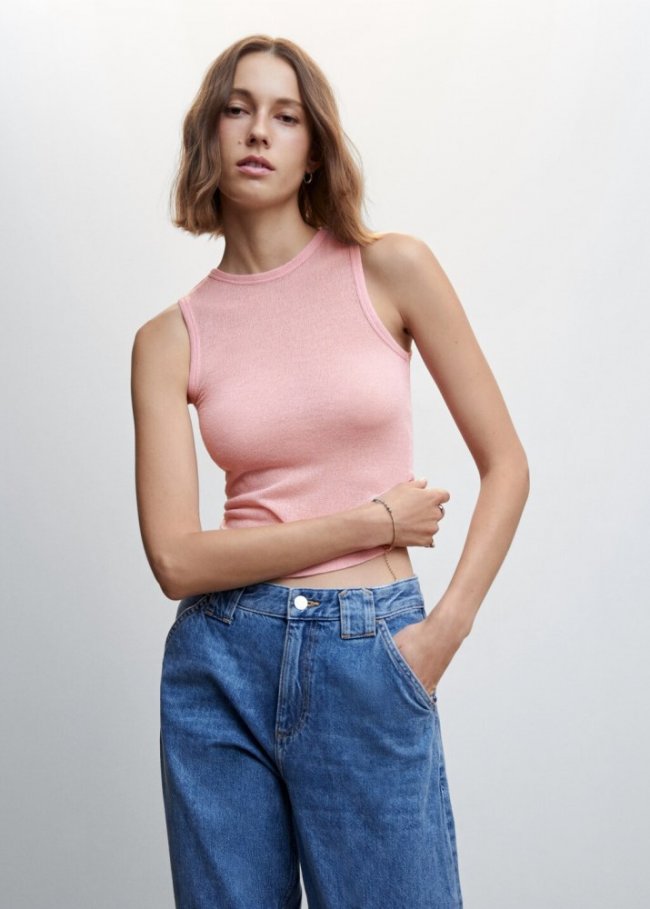 Mango Top punto semitransparente - Rosa palo