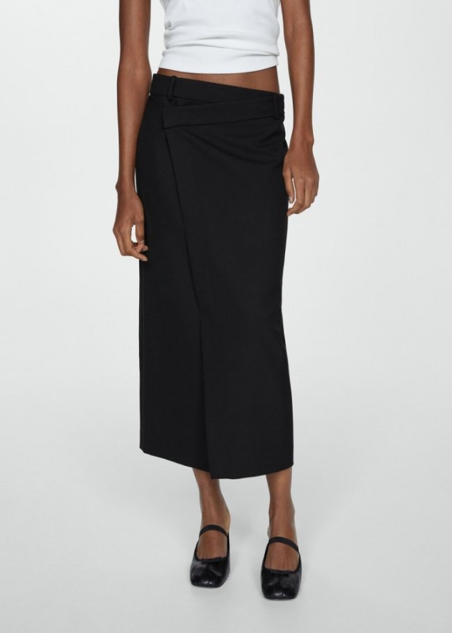 Mango Falda midi cruzada - Negro