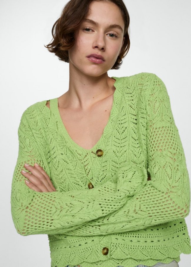 Mango Cárdigan detalles calados - Verde