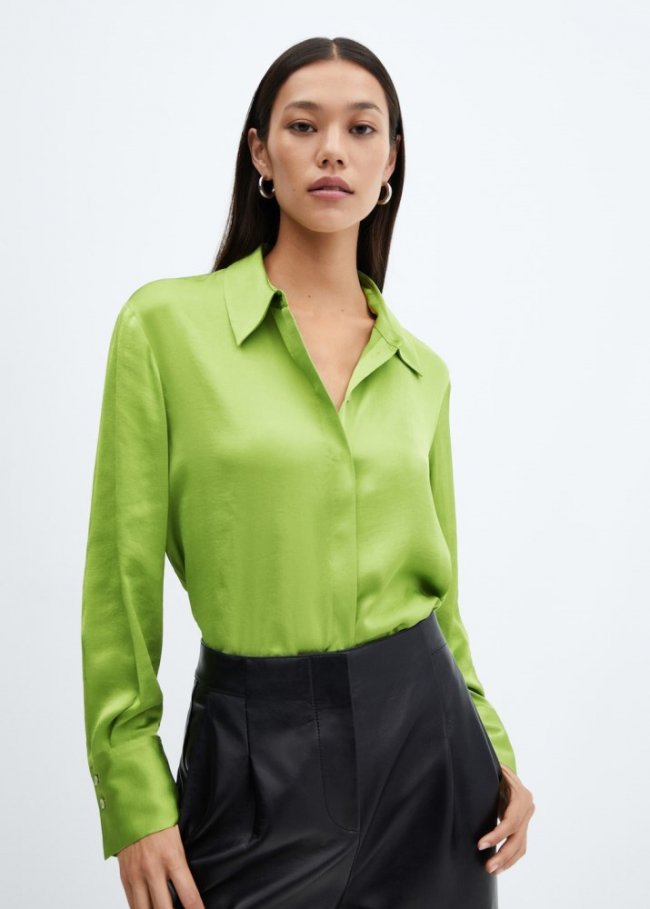 Mango Camisa fluida satinada - Esmeralda