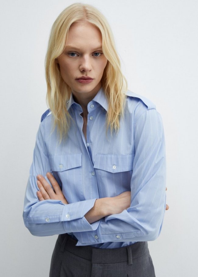Mango Camisa rayas bolsillos - Azul