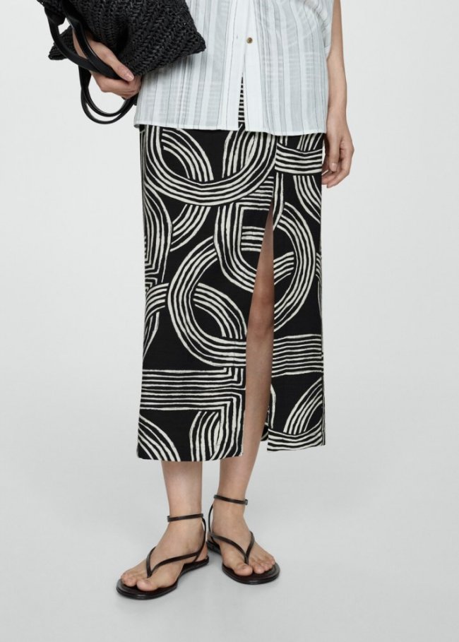 Mango Falda estampada abertura - Negro