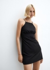 Mango Vestido lino tirantes - Negro