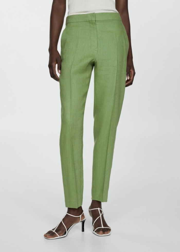Mango Pantalón 100% lino - Verde