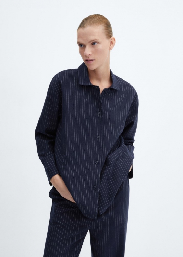 Mango Camisa pijama rayas - Azul marino