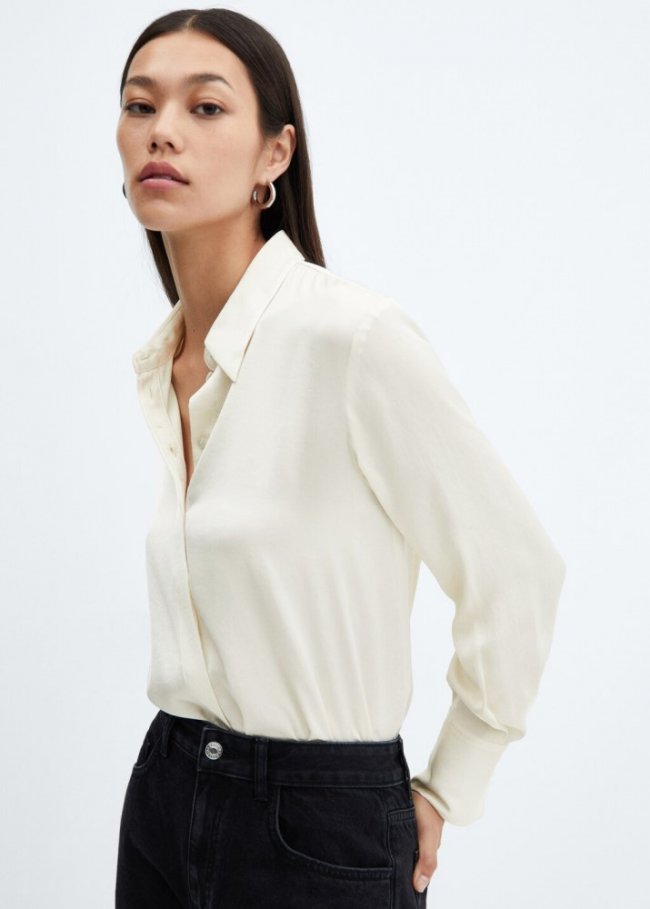 Mango Camisa fluida satinada - Blanco roto