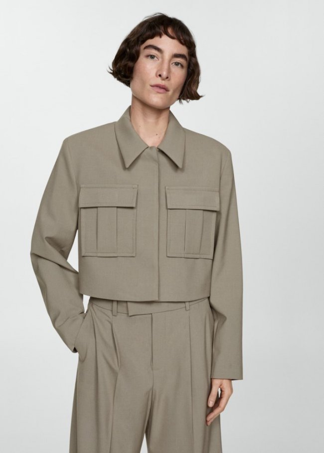 Mango Chaqueta crop bolsillos - Marrón medio