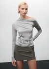 Mango Camiseta asimétrica fruncida - Gris claro/pastel