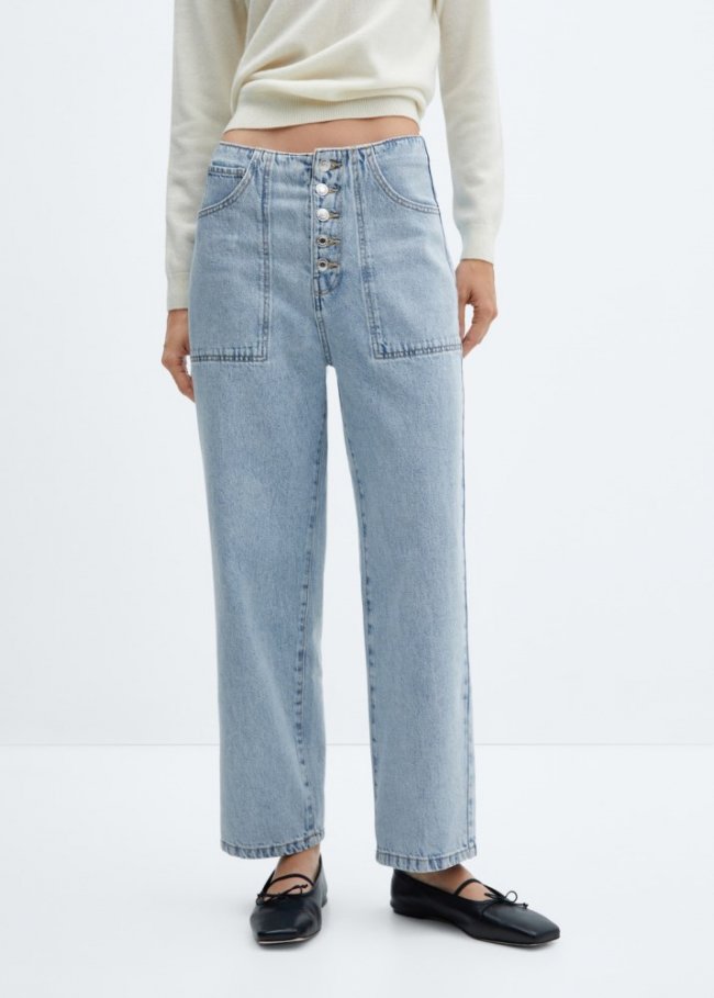 Mango Jeans rectos crop botones - Azul claro