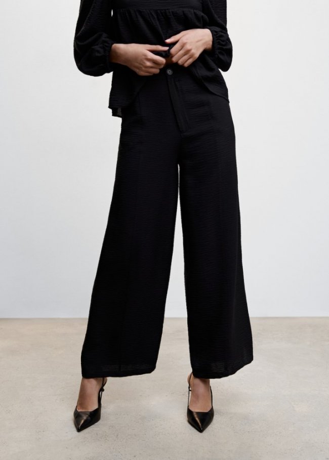 Mango Pantalón fluido textura - Negro