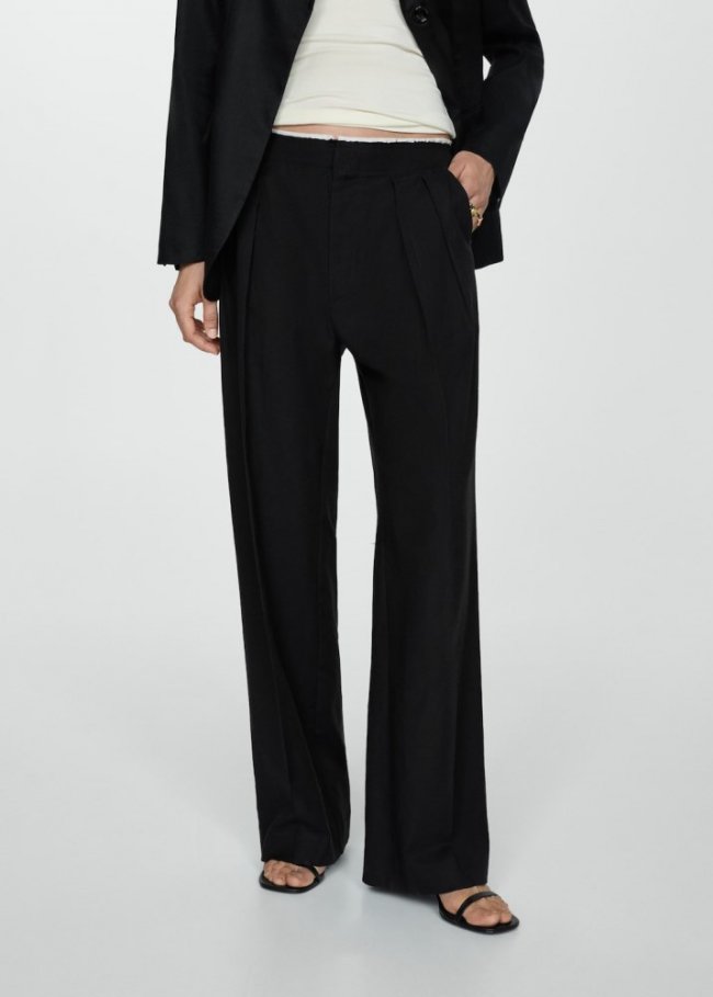 Mango Pantalón pinzas ribete contraste - Negro