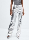 Mango Pantalón metalizado efecto piel - Plata