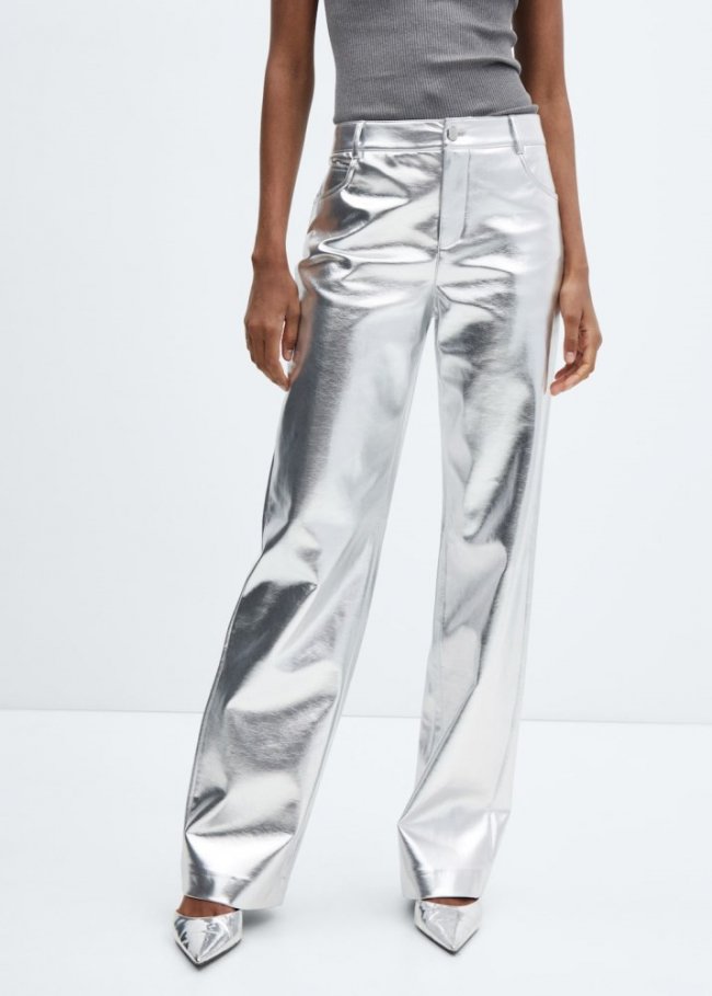Mango Pantalón metalizado efecto piel - Plata