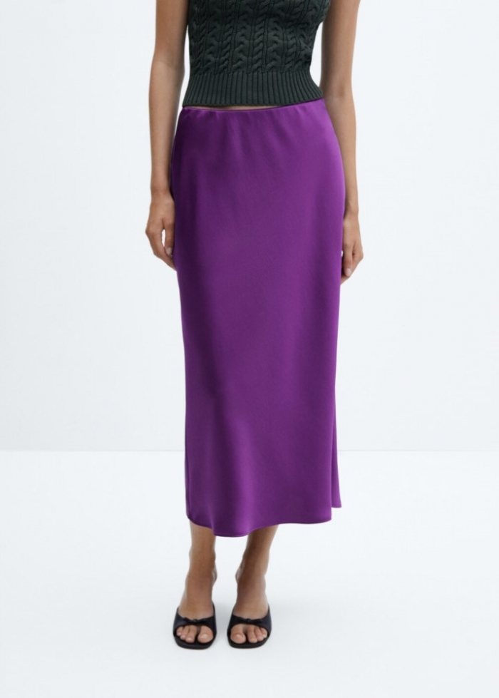 Mango Falda midi satinada - Morado