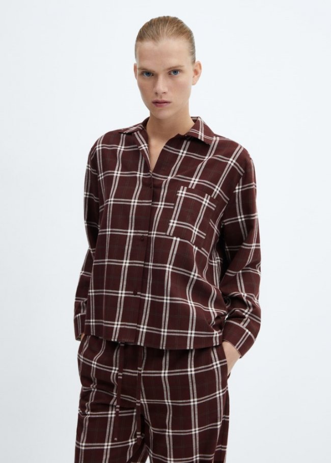 Mango Camisa pijama cuadros franela - Granate