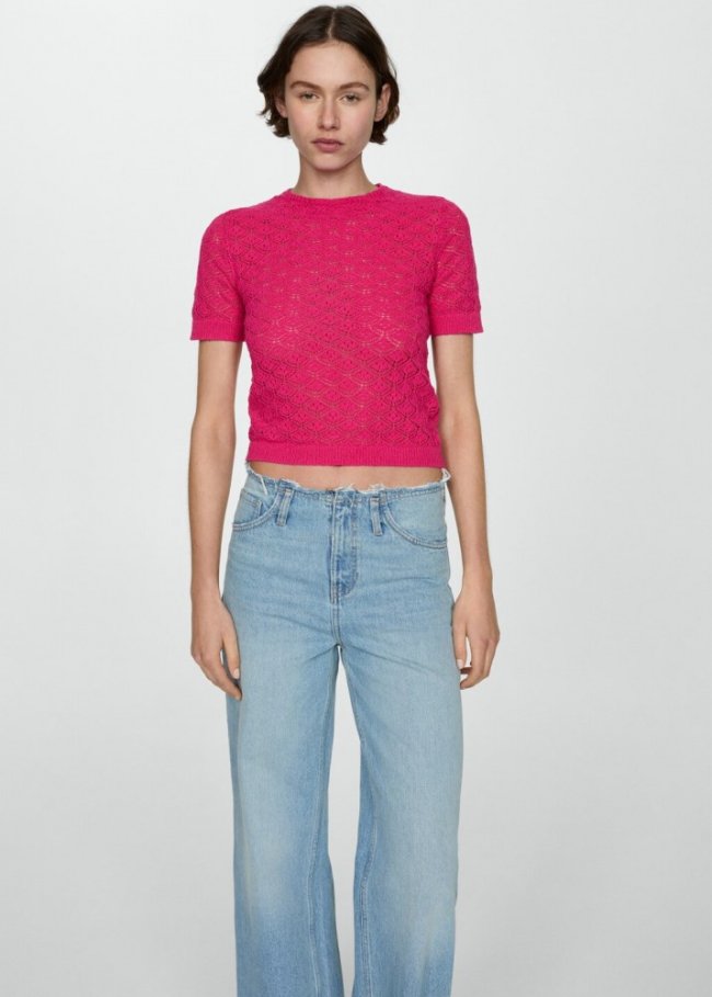 Mango Jersey calado manga corta - Fucsia