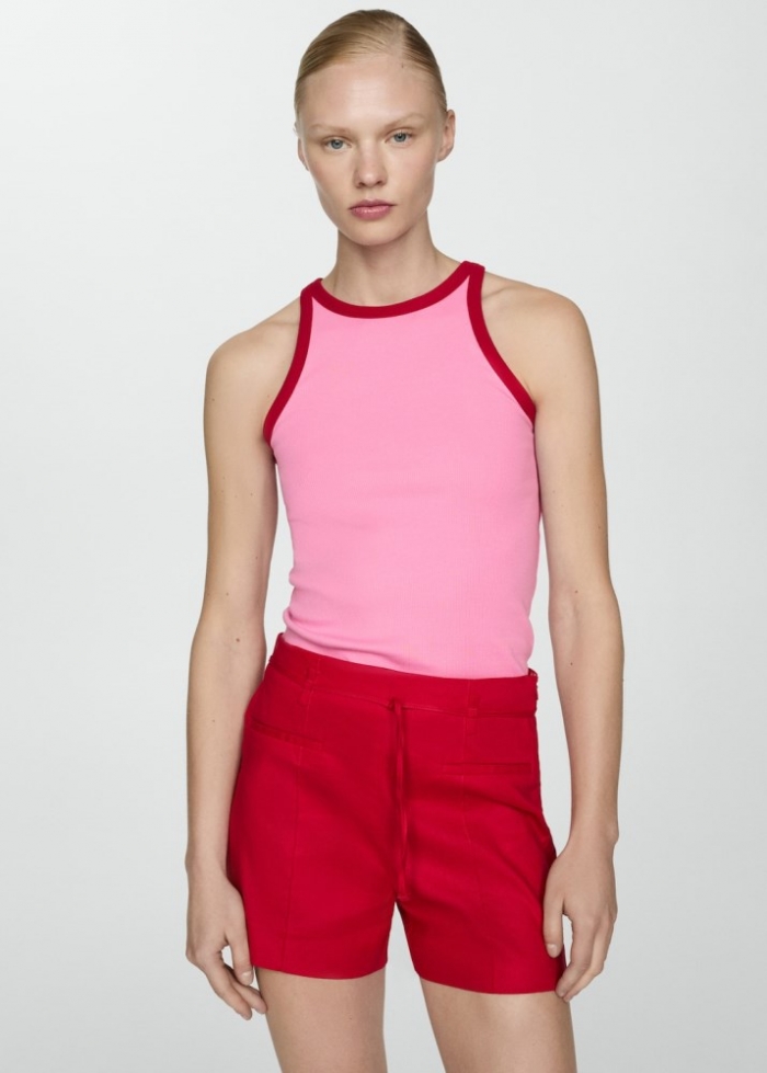 Mango Top ribetes contraste - Rosa