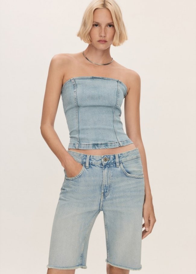 Mango Bermudas vaqueras rectas - Azul claro