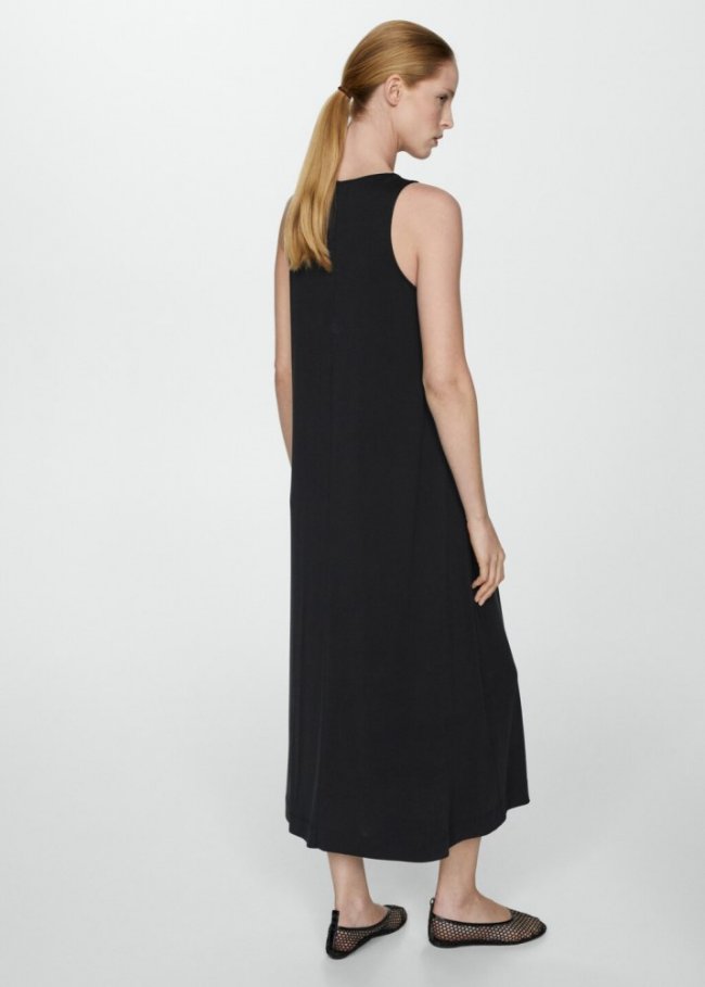 Mango Vestido largo tirantes - Negro