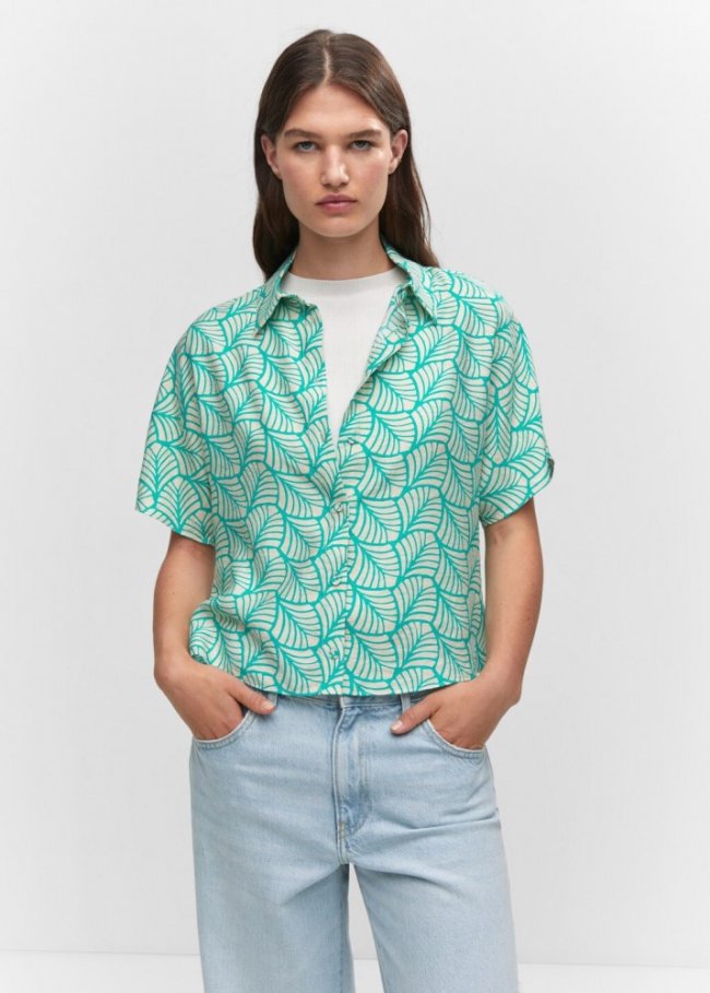 Mango Camisa estampada botones - Turquesa